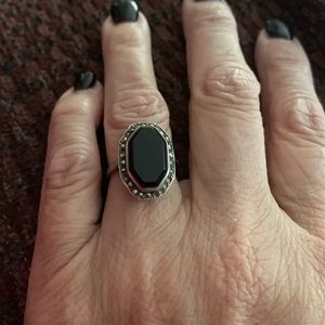 Vintage Sterling, Onyx & Marcasite Ring, sz 6